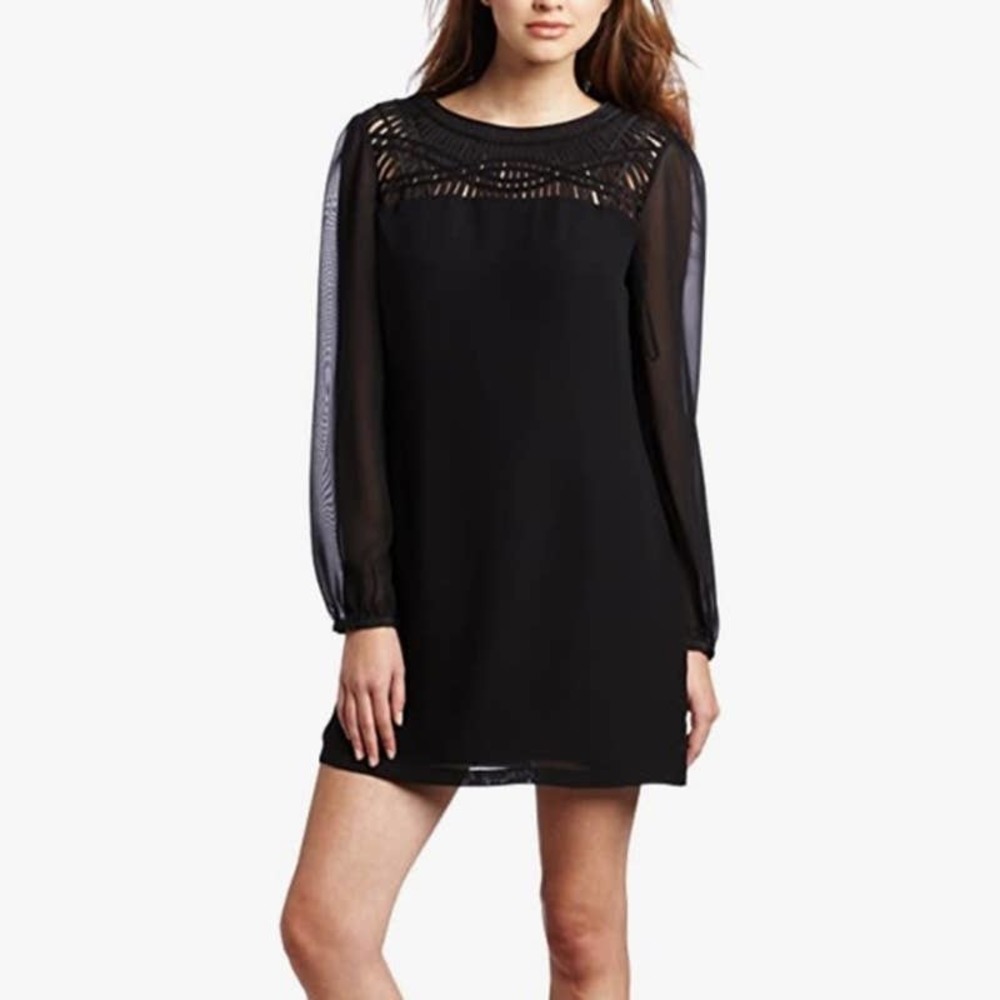 Ted Baker Katia Shift Dress Womens Size 0 US 2 Black Cutout Long Sleeve LBD